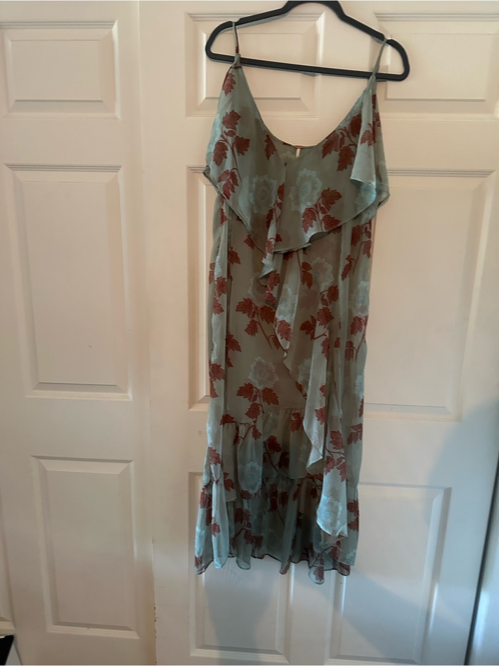 Free People Sage Brown Combo Slip Maxi Top Dress with Rust Floral Print XL